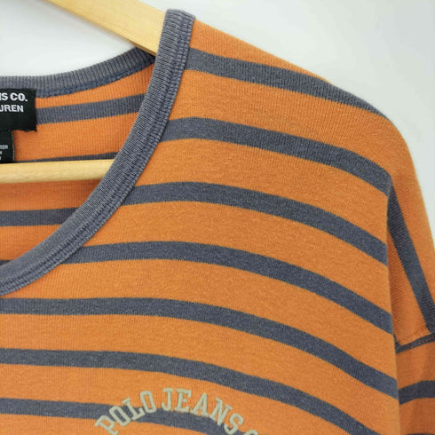 ポロジーンズカンパニーラルフローレン POLO JEANS COMPANY RALPH LAUREN アーチロゴ 刺繍 Vネック S/S 半袖 Tシャツ メンズ import:L