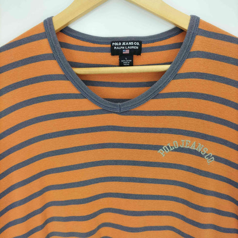 ポロジーンズカンパニーラルフローレン POLO JEANS COMPANY RALPH LAUREN アーチロゴ 刺繍 Vネック S/S 半袖 Tシャツ メンズ import:L