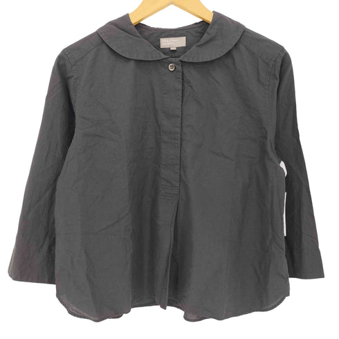 マーガレットハウエル MARGARET HOWELL SOFT COTTON 丸襟 ハーフボタン 七分袖 プルオーバーシャツ レディース US:0-2