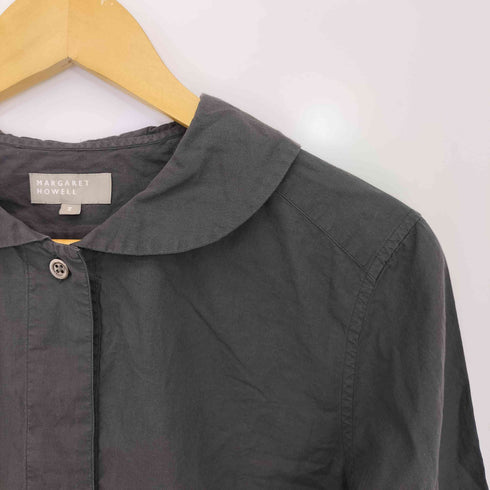 マーガレットハウエル MARGARET HOWELL SOFT COTTON 丸襟 ハーフボタン 七分袖 プルオーバーシャツ レディース US:0-2