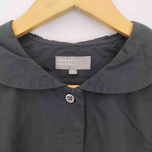 マーガレットハウエル MARGARET HOWELL SOFT COTTON 丸襟 ハーフボタン 七分袖 プルオーバーシャツ レディース US:0-2