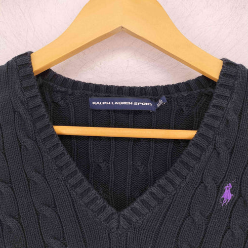 ラルフローレンスポーツ RALPH LAUREN SPORT ポニー刺繍 ケーブル編み Vネック プルオーバー ニット セーター レディース import:XS