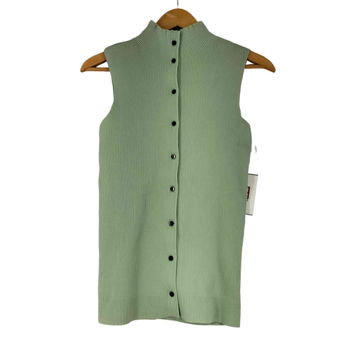 MUSUBORE フロントボタン リブ ノースリーブハイネックトップス レディース
