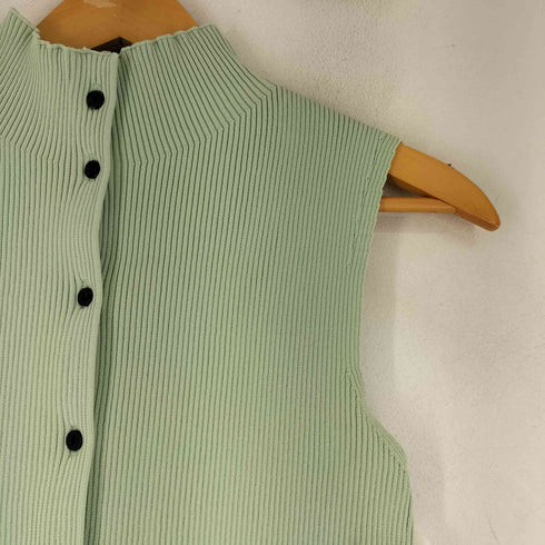 MUSUBORE フロントボタン リブ ノースリーブハイネックトップス レディース