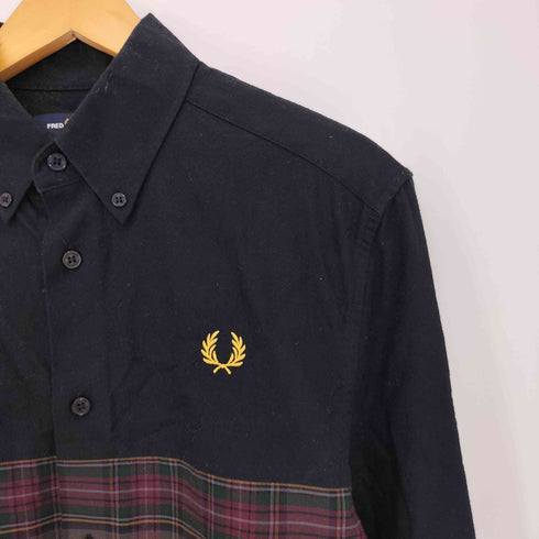 フレッドペリー FRED PERRY ロゴエンブレム刺繍 タータンチェック切替 ボタンダウン 長袖パネルシャツ メンズ import:S