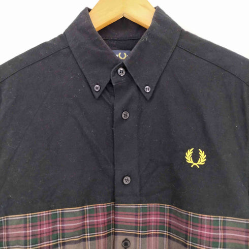 フレッドペリー FRED PERRY ロゴエンブレム刺繍 タータンチェック切替 ボタンダウン 長袖パネルシャツ メンズ import:S