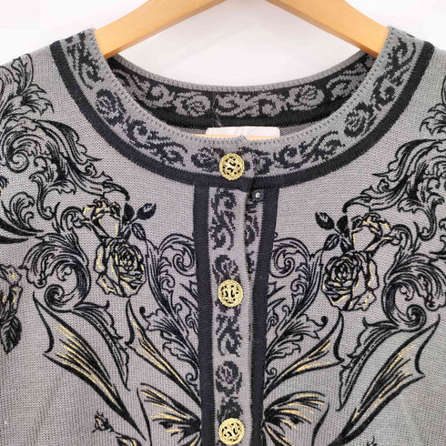 Senzafine ラメ糸 花刺繍 金ボタン ウール カーディガン レディース JPN:13号