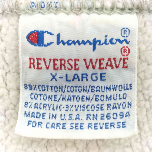 チャンピオン Champion 90s 刺繍タグ前期 USA製 REVERSE WEAVE 両面染み込みプリント 二段 袖目有り カレッジスウェット メンズ import:XL