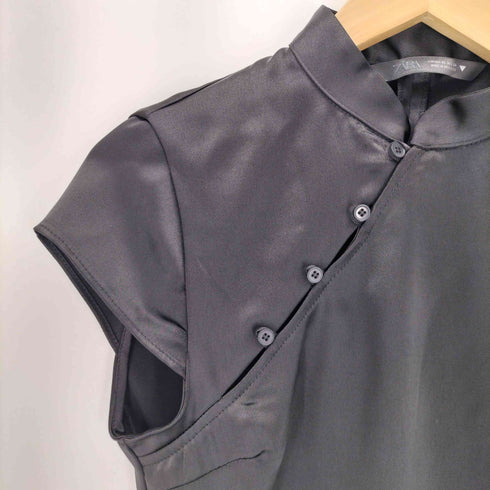 ザラ ZARA サイドボタン チャイナ サテントップス Y2K レディース import:XS