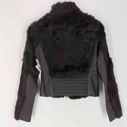 bebe レザー切り替え ファー ジップアップジャケット レディース import:M
