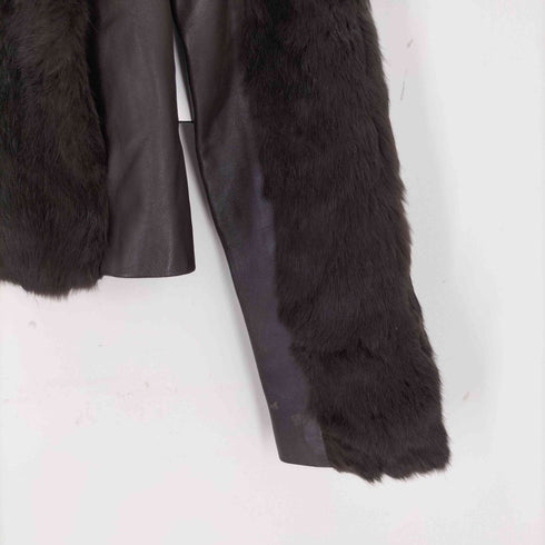 bebe レザー切り替え ファー ジップアップジャケット レディース import:M