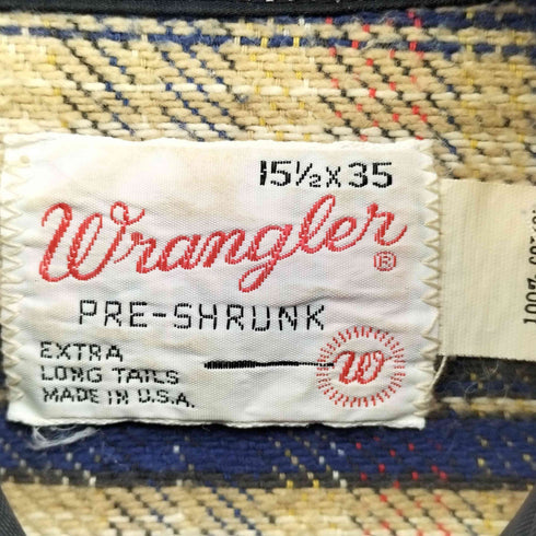 ラングラー Wrangler 70s USA製 白タグ タータンチェック ヘビーネル ウエスタンシャツ メンズ 15 1/2