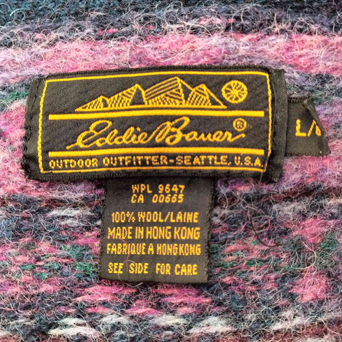 エディーバウアー Eddie Bauer 80S 黒タグ 後期 ノルディック柄 ウール Vネック カーディガン メンズ import:L