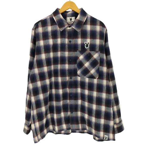 プレイボーイ PLAYBOY SEQUENZ ワッペンフランネルチェックシャツ メンズ import:L