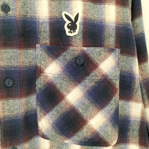 プレイボーイ PLAYBOY SEQUENZ ワッペンフランネルチェックシャツ メンズ import:L