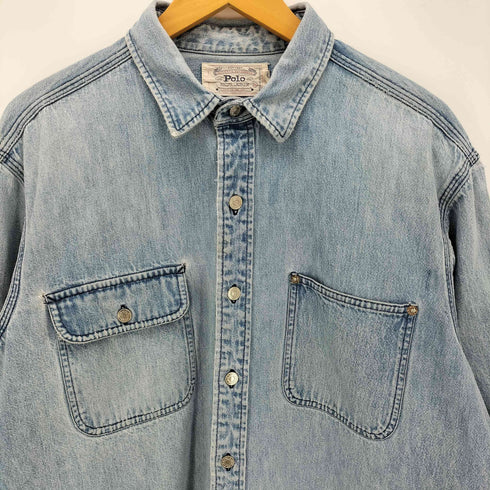 ポロラルフローレン POLO RALPH LAUREN 80S 白タグ ガチャポケ デニム ワーク シャツ メンズ import:XL