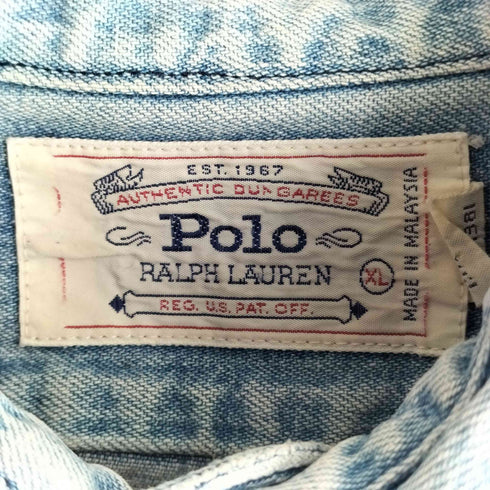ポロラルフローレン POLO RALPH LAUREN 80S 白タグ ガチャポケ デニム ワーク シャツ メンズ import:XL
