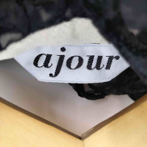 ajour 素材切替 ベロア レース カットソー レディース