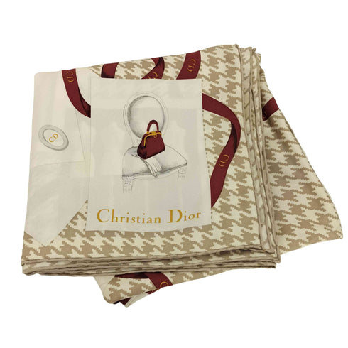 クリスチャンディオール Christian Dior シルク 千鳥格子 リボン 総柄プリント スカーフ レディース
