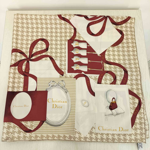 クリスチャンディオール Christian Dior シルク 千鳥格子 リボン 総柄プリント スカーフ レディース