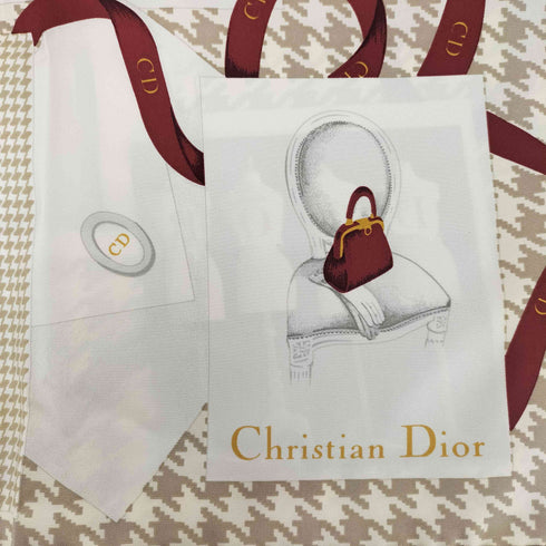 クリスチャンディオール Christian Dior シルク 千鳥格子 リボン 総柄プリント スカーフ レディース