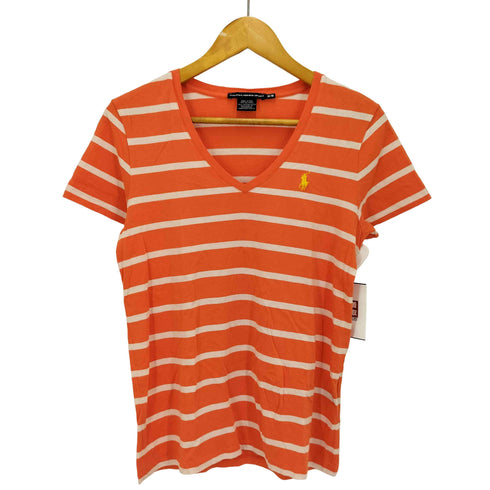 ラルフローレンスポーツ RALPH LAUREN SPORT ポニー刺繍 ボーダー Vネック 半袖 Tシャツ レディース import:M