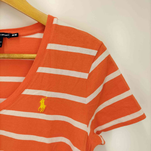 ラルフローレンスポーツ RALPH LAUREN SPORT ポニー刺繍 ボーダー Vネック 半袖 Tシャツ レディース import:M
