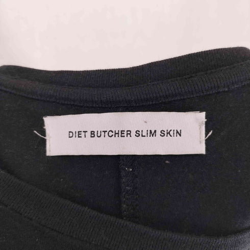 ダイエットブッチャースリムスキン DIET BUTCHER SLIM SKIN 無地 レザーパッチ クルーネック 長袖 Tシャツ メンズ