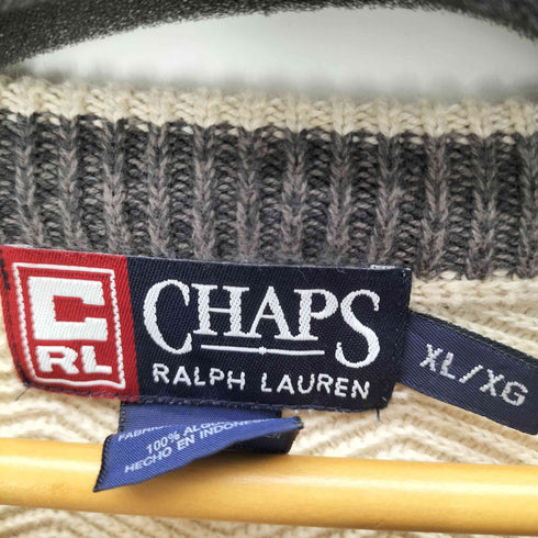 チャップスラルフローレン CHAPS RALPH LAUREN 90s ヘリンボーン コットン ニット 刺繍 ロゴ メンズ import:XL