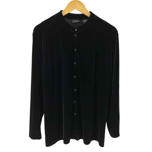 Laura Scott ベロア チャイナ 長袖 マオカラー シャツ レディース XL