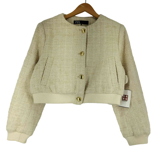 ザラ ZARA ノーカラー ツイード ジャケット レディース import:XL