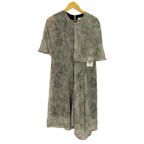フセインチャラヤン Hussein Chalayan フォレストプリント 数字 ラメ アシンメトリー ドレープ ケープノースリーブ ミディドレス ワンピース レディース JPN:M