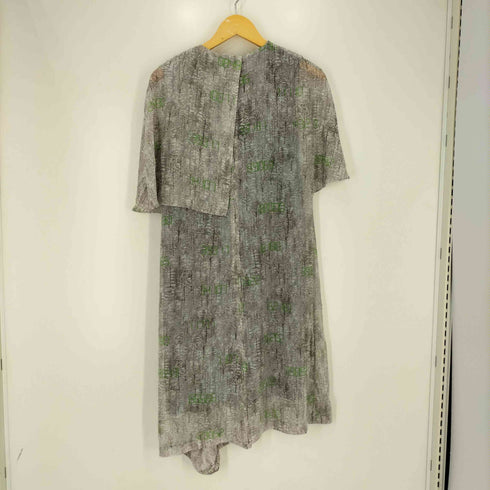 フセインチャラヤン Hussein Chalayan フォレストプリント 数字 ラメ アシンメトリー ドレープ ケープノースリーブ ミディドレス ワンピース レディース JPN:M