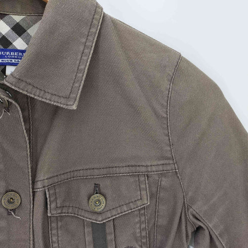 バーバリーブルーレーベル BURBERRY BLUE LABEL ホース刺繍 裏地ノバチェック フラップポケット リネン混 クロップド ジャケット y2k レディース JPN:36