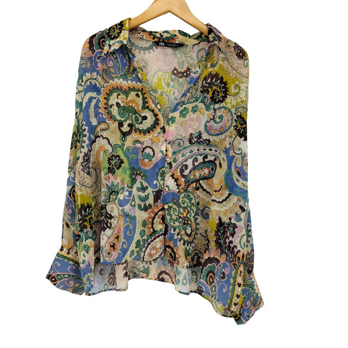 ザラ ZARA ペイズリーシアーシャツ レディース import:XL