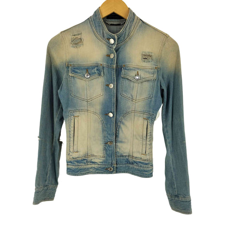 ドルチェアンドガッバーナ DOLCE&GABBANA イタリア製 VINTAGE ヴィンテージ ダメージ加工 スタンドカラー デニム ジャケット レディース 36