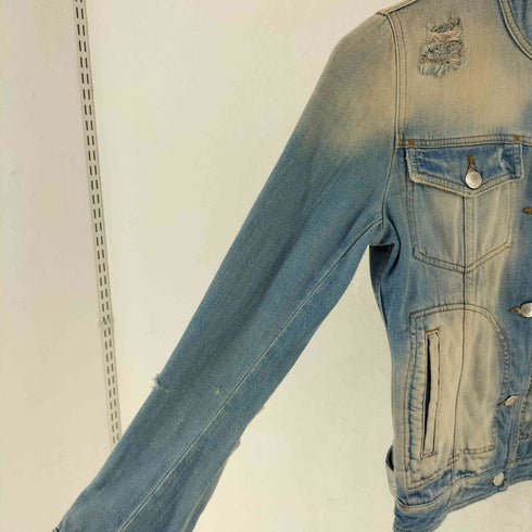 ドルチェアンドガッバーナ DOLCE&GABBANA イタリア製 VINTAGE ヴィンテージ ダメージ加工 スタンドカラー デニム ジャケット レディース 36