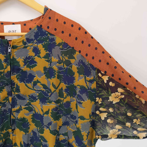 イアパピヨネ ear PAPILLONNER ドット 花柄切替 フルジップ シアージャケット レディース