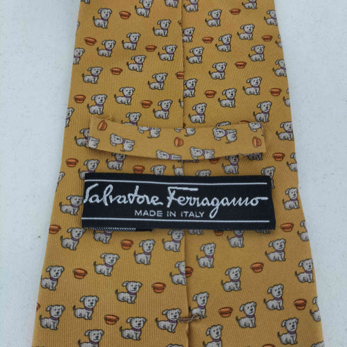 サルヴァトーレフェラガモ Salvatore Ferragamo アニマル 犬 総柄 シルクネクタイ メンズ