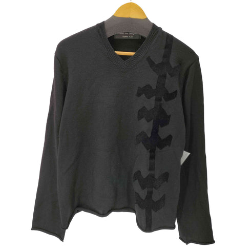 コムデギャルソンオムプリュス COMME des GARCONS HOMME PLUS 00S 06AW Bad Boy バッドボーイ期 ベロア ベルベット テープ グラフィック ライン ローゲージ Vネック ロールアップ ブラック ニット セーター archive アーカイブ メンズ