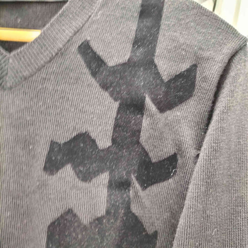 コムデギャルソンオムプリュス COMME des GARCONS HOMME PLUS 00S 06AW Bad Boy バッドボーイ期 ベロア ベルベット テープ グラフィック ライン ローゲージ Vネック ロールアップ ブラック ニット セーター archive アーカイブ メンズ