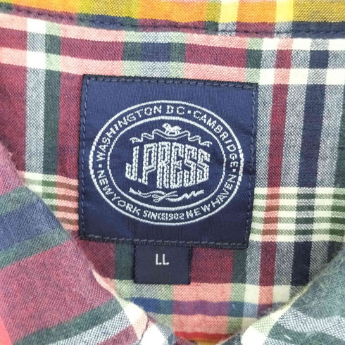 ジェイプレス J.PRESS チェック柄 半袖シャツ メンズ LL