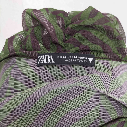 ザラ ZARA 幾何学模様 ゼブラ シャーリング シアー ギャザー 長袖 トップス Y2K レディース M