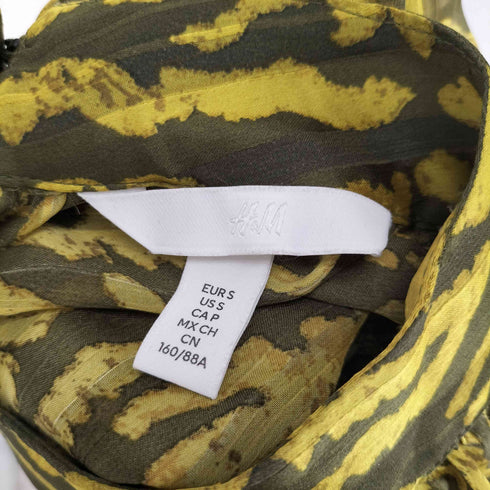 エイチアンドエム H&M 総柄 プリーツ スタンドカラー 長袖 ブラウス レディース S