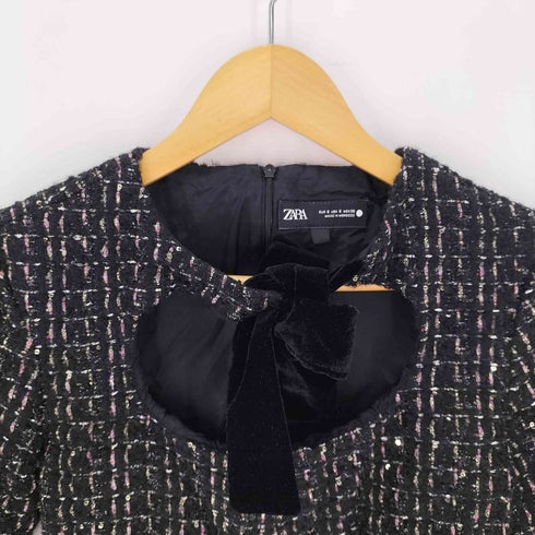 ザラ ZARA ベルベットリボンツイードワンピース レディース import:S