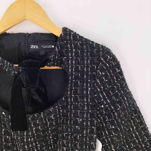 ザラ ZARA ベルベットリボンツイードワンピース レディース import:S