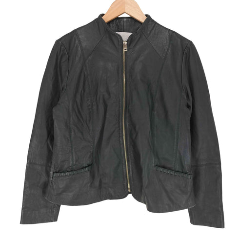 マンゴ MANGO lamb leather ラムレザー 羊革 ジップ レザー ジャケット レディース L