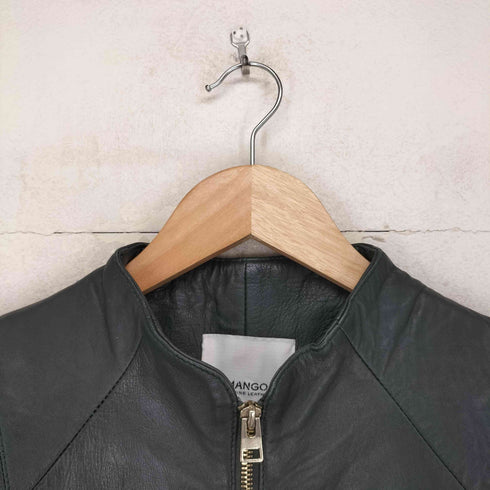 マンゴ MANGO lamb leather ラムレザー 羊革 ジップ レザー ジャケット レディース L