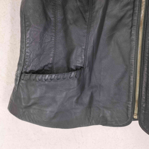 マンゴ MANGO lamb leather ラムレザー 羊革 ジップ レザー ジャケット レディース L