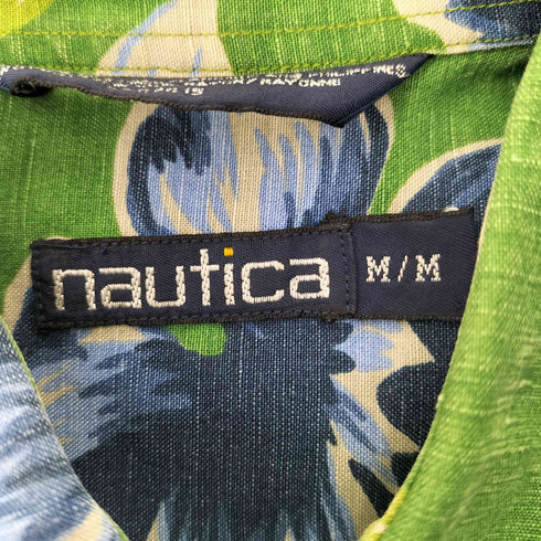 ノーティカ NAUTICA 90S 小文字タグ OLD 麻 リネン レーヨン S/S フラワー ボタニカル アロハ シャツ メンズ import:M